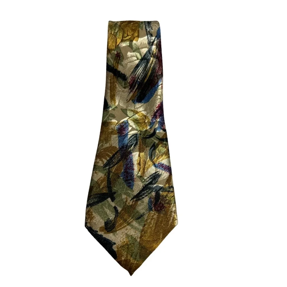 Vintage Pascal Tie Abstract Metallic Shiny Hand Made Wide Necktie E28‎